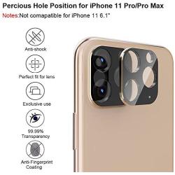 LOZA for iPhone 11 Pro 5.8"/11 Pro Max 6.5" Camera Lens Screen Protector, Metal Frame Bubble Free High Definition Anti-Scratch Screen Protector Camera Lens for New iPhone 11 Pro/11 Pro Max (Gold)