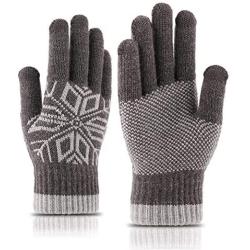 Pveath Winter Knit Gloves Warm Touch Screen Women Men Winter Gloves Knitted Snowflake Smart Phone Touch Screen Gloves Full Finger Mittens Warm Gloves for Men Women,