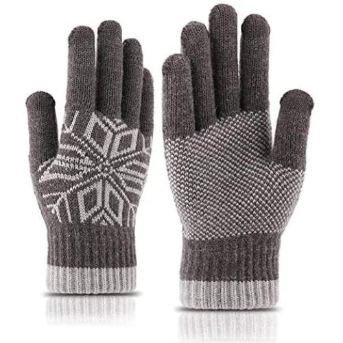 Pveath Winter Knit Gloves Warm Touch Screen Women Men Winter Gloves Knitted Snowflake Smart Phone Touch Screen Gloves Full Finger Mittens Warm Gloves for Men Women,