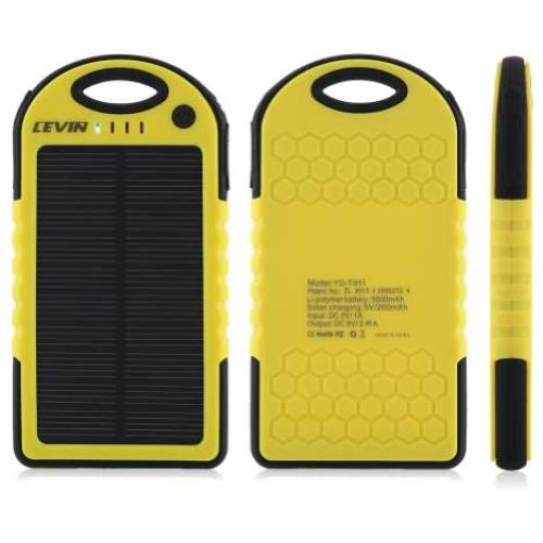 Levin Dual USB Port 6000mAh Portable Solar Panel Charger for iPhones, Windows and Android Phones - Yellow