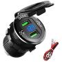 Quick Charge 3.0 USB Charger Socket, ADSDIA 12V/24V 36W Aluminum Waterproof Dual QC3.0 Car Charger Power Adapter Outlet with LED Display for Car Boat Marine Motorcycle Scooter RV Golf Cart DIY Kit