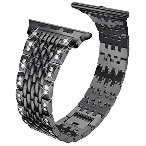 Mtozon Bands Compatible with Apple Watch Band 42mm 44mmmm Series 5/4/3/2/1, Replacement Metal with Rhinestone Bling Bracelet Wristband Women, Black Mtozon Bands Compatible with Apple Watch Band 42mm 44mmmm Series 5/4/3/2/1, Replacement Metal with Rhinestone Bling Bracelet Wristband Women, Black