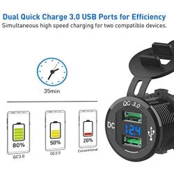 Quick Charge 3.0 Car Charger, CHGeek 12V/24V 36W Aluminum Waterproof Dual QC3.0 USB Fast Charger Socket Power Outlet with LED Digital Voltmeter for Marine, Boat, Motorcycle, Truck, Golf Cart and More