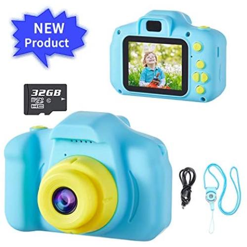 D.DA.D Kids Camera for Boys Best Birthday Gifts for 3 4 5 6 7 8 Year Old Children Toddler Toys, Portable Rechargeable Digital Video Camcorder 2.0 Inch IPS Screen with 32GB Card – Blue