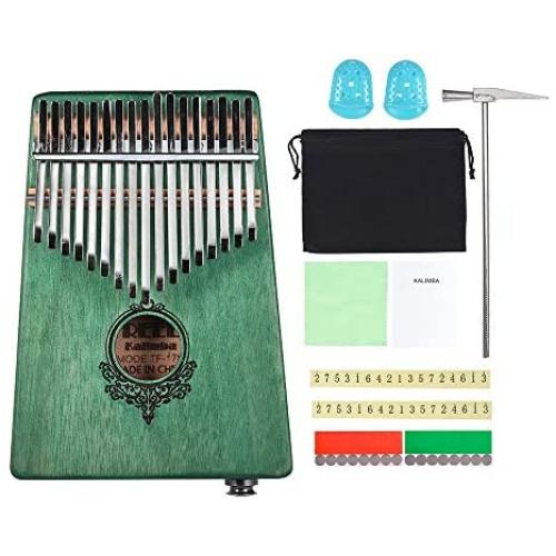 TREELF 17-key Kalimba Portable Thumb Piano(with eq） Wood Body Musical Instrument Great for Kalimba lovers and beginners (green)