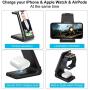Quezqa Wireless Charging Stand – 3 in 1 Fast Wireless Charger – Qi Charging Station Dock Compatible with AirPods Pro Apple Watch Series 5 4 3 2 iPhone 11 Pro Max Xs X Xr 8(with QC 3.0 Adapter) (Black)