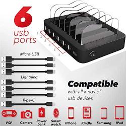 Poweroni USB Charging Station Dock - 6-Port - Fast Charge Docking Station for Multiple Devices - Multi Device Charger Organizer - Compatible with Apple iPad iPhone and Android Cell Phone and Tablet