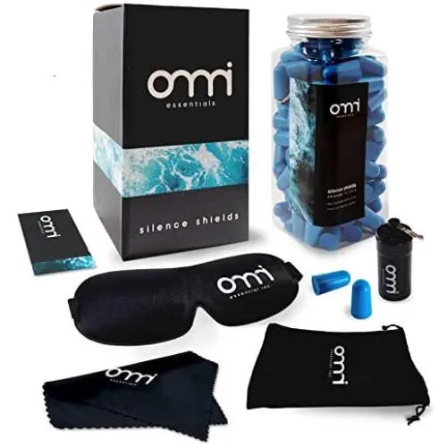 Omni Essentials Bundle - 60 Pairs of Soft Earplugs for Sleeping, Noise Cancelling Ear Plugs That are Disposable, Sleep Mask, Blackout Eye Mask for Sleeping Omni Essentials Bundle - 60 Pairs of Soft Earplugs for Sleeping, Noise Cancelling Ear Plugs That are Disposable, Sleep Mask, Blackout Eye Mask for Sleeping