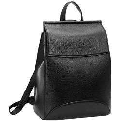 Heshe Womens Leather Backpack Casual Style Flap Backpacks Daypack for Ladies (Black-R)