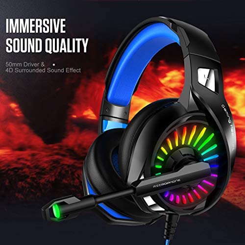 High-end Gaming Headset，Excellent Gaming Headphones for PS4 Xbox One PC Gaming Headphones, Stereo bass Surround Sound, LED Lights and soundproof Microphones（Contains Headphone 2 in 1 Adapter） (Black)