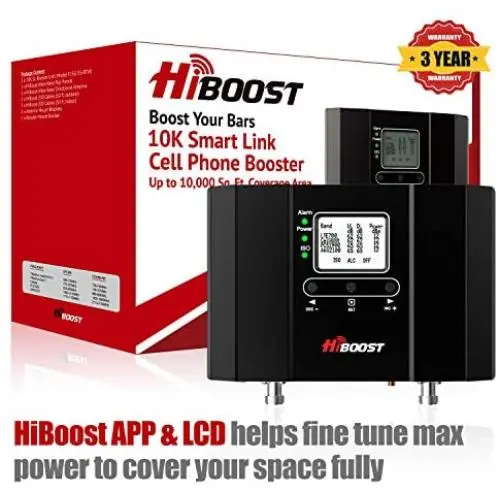 HiBoost 10K Smart Link - Cell Phone Signal Booster - Improves Reception on Phones, Tablets and Hotspots - Cell Booster to Support all Carrier - For Homes and Offices. Boost up to 4,000 - 10,000 Sq. Ft HiBoost 10K Smart Link - Cell Phone Signal Booster - Improves Reception on Phones, Tablets and Hotspots - Cell Booster to Support all Carrier - For Homes and Offices. Boost up to 4,000 - 10,000 Sq. Ft