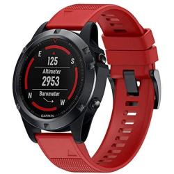 Digit.Tail 26mm Replacement Adjustable Silicone QuickFit Band Sport Bracelet Strap for Garmin Fenix 6X/Fenix 6X Pro, Fenix 5X/Fenix 5X Plus/3 Zafiro HR, Foretrex 601/701, Quatix 3 Smartwatch (Red)