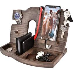 BarvA Wood Dock-ing Station Tray Cell-Phone Smart-Watch Holder Men Charging Accessory Night-Stand Father Mobile Base Gadget Organizer Dresser Wallet Storage Adult Anniversary Birth-day Graduation Gift