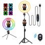 10" RGB Selfie Ring Light LED Desk Ring Light with Tripod Stand and Cell Phone Holder, USB Circle Light for YouTube Video, Makeup, Live Stream, Photography