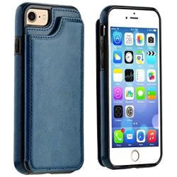 OT ONETOP iPhone 8 Wallet Case with Card Holder, iPhone 7 Case iPhone SE(2020) Wallet Premium PU Leather Kickstand Card Slots,Double Magnetic Clasp and Durable Shockproof Cover 4.7 Inch(Blue)