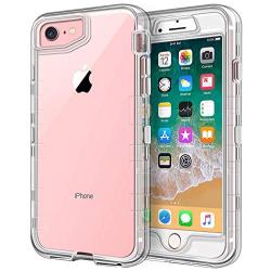 iPhone 8 Case, iPhone SE Case, Anuck 3 in 1 Heavy Duty Defender Shockproof Full-Body Clear Protective Case Hard Plastic Shell & Soft TPU Bumper Cover for Apple iPhone 7/8/SE 4.7 inch - Crystal Clear