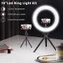 10" Ring Light with Tripod Stand & 2 Cell Phone Holder for YouTube Video & Tiktok, Lusweimi Mini Dimmable Desk Makeup Led Ringlight for Photography, Shooting and Live Streaming