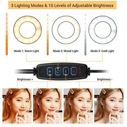 Andoer Clip-On LED Ring Light 3 Lighting Modes, USB Fill-in Lamp Dual Lights Dimmable Flexible Arms Design with Phone Holder for Live Video Chatting Selfie