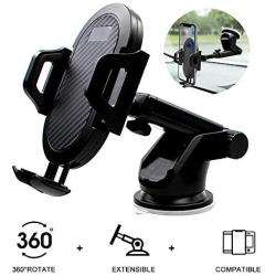 Car Mount for Cell Phone Dashboard Windshield Smartphone Holder Stand Black Compatible iPhone 11 Pro XS Max X XR 8 Plus Samsung Galaxy S20 S10 S9 S8 Note 10 9 and More