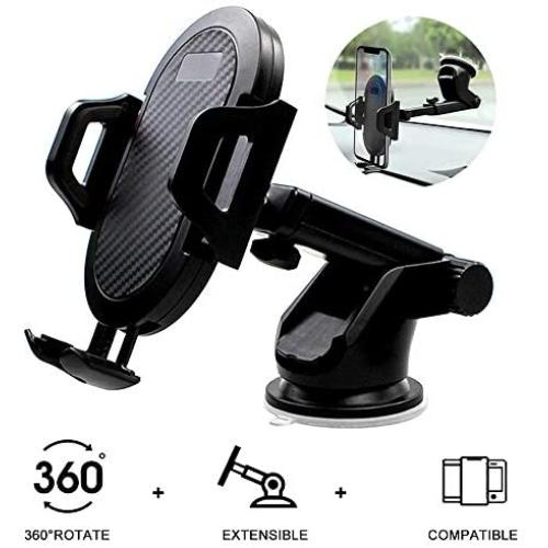 Car Mount for Cell Phone Dashboard Windshield Smartphone Holder Stand Black Compatible iPhone 11 Pro XS Max X XR 8 Plus Samsung Galaxy S20 S10 S9 S8 Note 10 9 and More