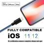 iPhone Charger 3Pack 10 FT Lightning Cable Nylon Braided Charging Cord Compatible with iPhone 11/XS/XR/X/8/7/6/SE/5/iPad,BlueBlack