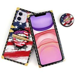 Luxury Square Phone Case iPhone 11 6.1 Inch 2019 Retro Elegant Soft TPU Design Cover (American Flag Lips Bullet)