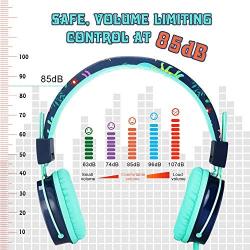 Baseman Kids Headphones with Microphone, Wired On-Ear Headsets with Safe Volume Limited 85 dB, Foldable and Adjustable Headphones with a 3.5mm Jack Cord for Children/School/Cellphone/Tablet Blue