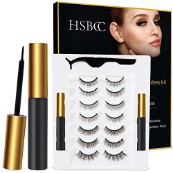 Upgraded 7 Pairs Magnetic Eyelashes Kit With Double Eyeliner, Reusable 3D 5D Magnetic Eyelashes with Eyeliner,Magnetic Eyeliner and Magnetic Eyelash Natural Look-No Glue Needed