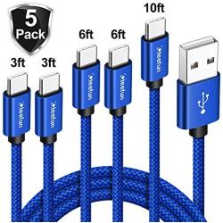 CLEEFUN 5-Pack USB Type C Charger Cable Fast Charging for Samsung Galaxy S20 S10 S9 S8 Plus S10+ S9+ S10E, A10e A20 A51, Note 10 9 8, Moto G7 G8, Pixel 3a XL, USB-A to USB-C Cord Nylon [3/3/6/6/10 ft]