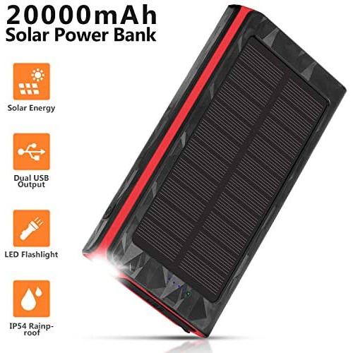 Solar Charger 20000mAh, Portable Phone Charger External Battery Pack, Compatible with iPhone Samsung Tablets & More, Type-C and Micro USB Inputs, 3 Outputs, Flashlight, Lanyard, IP54 Rainproof