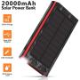 Solar Charger 20000mAh, Portable Phone Charger External Battery Pack, Compatible with iPhone Samsung Tablets & More, Type-C and Micro USB Inputs, 3 Outputs, Flashlight, Lanyard, IP54 Rainproof