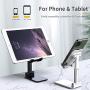 Cell Phone Stand, Jiduo Phone Holder Adjustable Height Smart Phone Accessories Compatible with Ipad Tablet for Desk Bedside Office Foldable (Black)