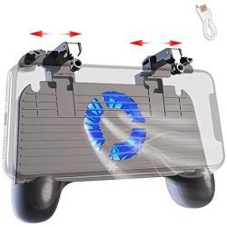 Mobile Controller with Power Bank Cooling Fan for PUβG, YONWIN L1R1 Game Trigger Joystick Gamepad Grip Remote for 4-6.5" Android IOS Phone - Latest Version Blue Light 4000mAh