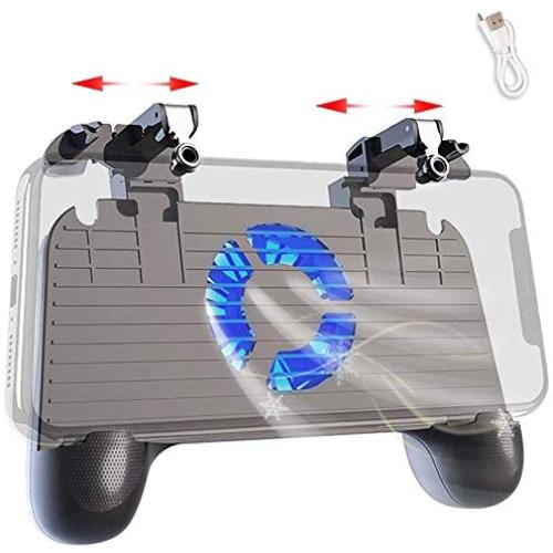 Mobile Controller with Power Bank Cooling Fan for PUβG, YONWIN L1R1 Game Trigger Joystick Gamepad Grip Remote for 4-6.5" Android IOS Phone - Latest Version Blue Light 4000mAh