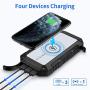 Solar Charger 26800mAh,GRDE Wireless Portable Solar Power Bank Panel Charger with 28 LEDs and 3 USB Output Ports External Backup Battery Huge Capacity Phone Charger for Camping Outdoor for iOS Android