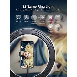 Elitehood 12’’ LED Ring Light with Stand and Phone Holder, Adjustable Selfie Light Makeup Light, 3 Colors Light Ring YouTube Equipment & Ringlight with Phone Stand for recording/Photography/VLOG/Video