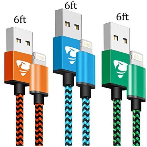 iPhone Charger MFi Certified iPhone Charger Cord Aioneus 6FT 3 Pack Lightning Cable Braided Fast iPhone Charging Cord for iPhone 11 Pro Max XR XS X 10 8 7 6s 6 Plus 5 SE 2020, iPad Mini Air 6th gen