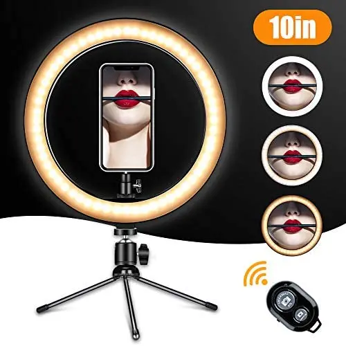 Selfie Ring Light with Tripod Stand & Phone Holder for Live Streaming & YouTube Video, Dimmable Desk Makeup Ring Light for Photography, Shooting with 3 Light Modes & 10 Brightness Level Selfie Ring Light with Tripod Stand & Phone Holder for Live Streaming & YouTube Video, Dimmable Desk Makeup Ring Light for Photography, Shooting with 3 Light Modes & 10 Brightness Level