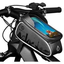 Bike Frame Bag Waterproof and Sunshade Bike Pouch Bag Bicycle Large Capacity Storage Bag with Headphone Hole for Any Smart Phone Below 7"