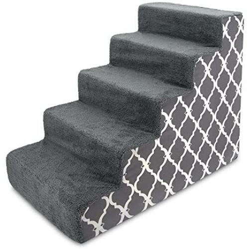 USA Made Pet Steps/Stairs with CertiPUR-US Certified Foam for Dogs & Cats by Best Pet Supplies - Gray Lattice Print, 5-Step (H: 22.5") (ST255C-L)