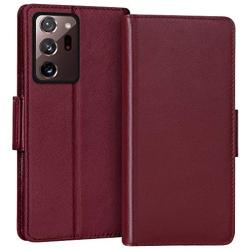 FYY Case for Samsung Galaxy Note 20 Ultra 6.9", Luxury [Cowhide Genuine Leather][RFID Blocking]Wallet Case,Flip Folio Case with Kickstand Function and Card Slots for Galaxy Note 20 Ultra 6.9" Wine Red