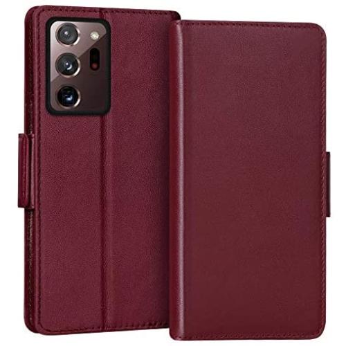 FYY Case for Samsung Galaxy Note 20 Ultra 6.9", Luxury [Cowhide Genuine Leather][RFID Blocking]Wallet Case,Flip Folio Case with Kickstand Function and Card Slots for Galaxy Note 20 Ultra 6.9" Wine Red
