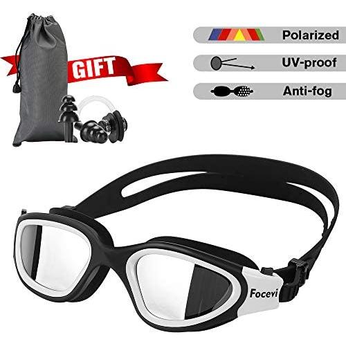 Focevi Swimming Goggles for Men/Women, Polarized Anti-Glare Anti-Fog UV Protection Mirrored Wide Vision Adult Swim Goggles, Boys/Girls/Junior/Teenagers/Youth Swim Googles, Swimming Glasses and Gear
