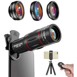 Apexel Phone Photography Kit-Flexible Phone Tripod +Remote Shutter +4 in 1 Lens Kit- 18X Telephoto Lens, Fisheye, Macro & Wide Angle Lens for iPhone 11/XS Max/XR/ XS/X 8 7 Plus Samsung OnePlus Phones