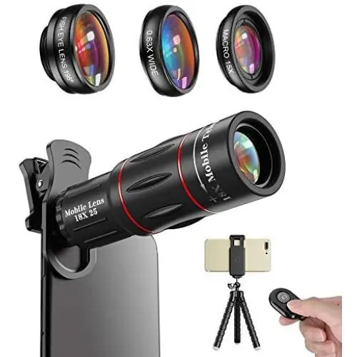 Apexel Phone Photography Kit-Flexible Phone Tripod +Remote Shutter +4 in 1 Lens Kit- 18X Telephoto Lens, Fisheye, Macro & Wide Angle Lens for iPhone 11/XS Max/XR/ XS/X 8 7 Plus Samsung OnePlus Phones Apexel Phone Photography Kit-Flexible Phone Tripod +Remote Shutter +4 in 1 Lens Kit- 18X Telephoto Lens, Fisheye, Macro & Wide Angle Lens for iPhone 11/XS Max/XR/ XS/X 8 7 Plus Samsung OnePlus Phones