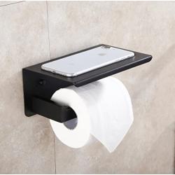 XVL Toilet Paper Holder with Mobile Phone Storage Shelf Bathroom Tissue Holder, Matte Black, SUS304 Stainless Steel G318C-G