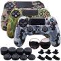 9CDeer 3 Pieces of Silicone Water Transfer Protective Sleeve Case Cover Skin + 8 Thumb Grips Analog Caps + 3 Sets of dust Proof Plug for PS4/Slim/Pro Controller, Camouflage Brown Grey Green