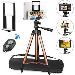 PEYOU Compatible for Ipad iPhone Tripod, 50 Inch Extendable Lightweight Aluminum Smartphone Camera Tablet Tripod Stand for Video + Wireless Remote + 2 in 1 Phone/Tablet Tripod Mount Holder