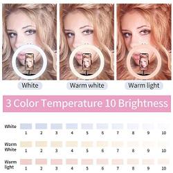 Ring Light with Tripod Stand and Phone Holder - 10&quotLED Cell Phone Ringlight for Makeup,Vlogs,Live Stream,YouTube Video,Photography,Self-Portrait Shooting,Desk Makeup Circle Lighting for iPhone/Android