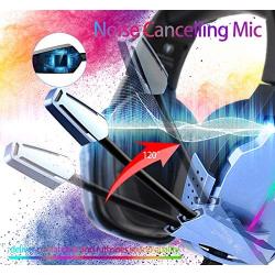 PS4 Headset PC Gaming Headset Stereo Surround Sound Over-Ear Gaming Headphones with Mic Breathing RGB Rainbow Light Noise Cancelling & Volume Control for Laptop (3.5mm Splitter Cable Included)